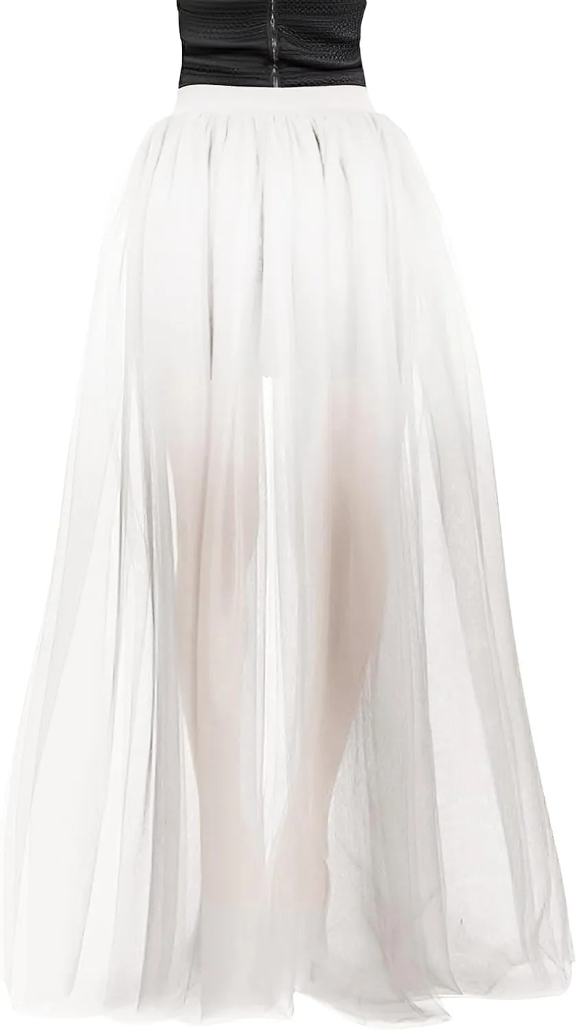 Women Maxi Tulle Skirt Overlay Long Tutu Skirts Bandage Mesh Detachable Train Overskirt for Wedding Party Prom Cocktail