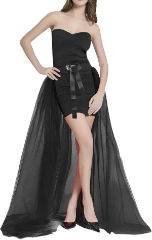 Women Maxi Tulle Skirt Overlay Long Tutu Skirts Bandage Mesh Detachable Train Overskirt for Wedding Party Prom Cocktail
