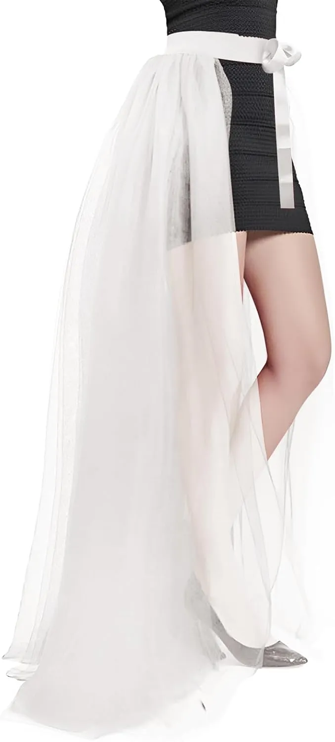 Women Maxi Tulle Skirt Overlay Long Tutu Skirts Bandage Mesh Detachable Train Overskirt for Wedding Party Prom Cocktail