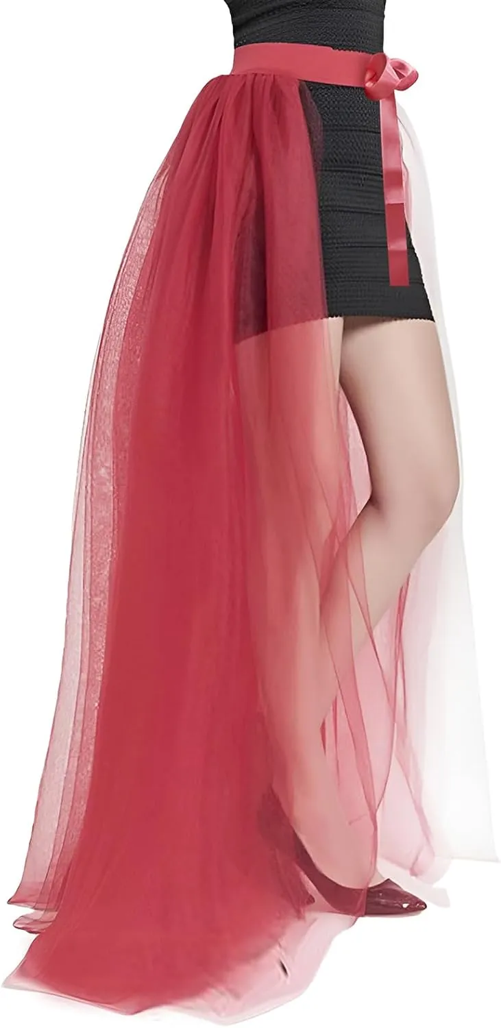 Women Maxi Tulle Skirt Overlay Long Tutu Skirts Bandage Mesh Detachable Train Overskirt for Wedding Party Prom Cocktail