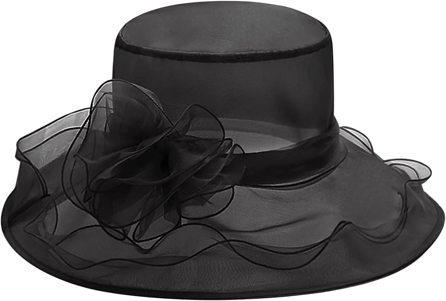 Women Organza Hat Church Cap Cocktail Tea Party Wedding Flower Hat Summer Wide Brim Sun Hat