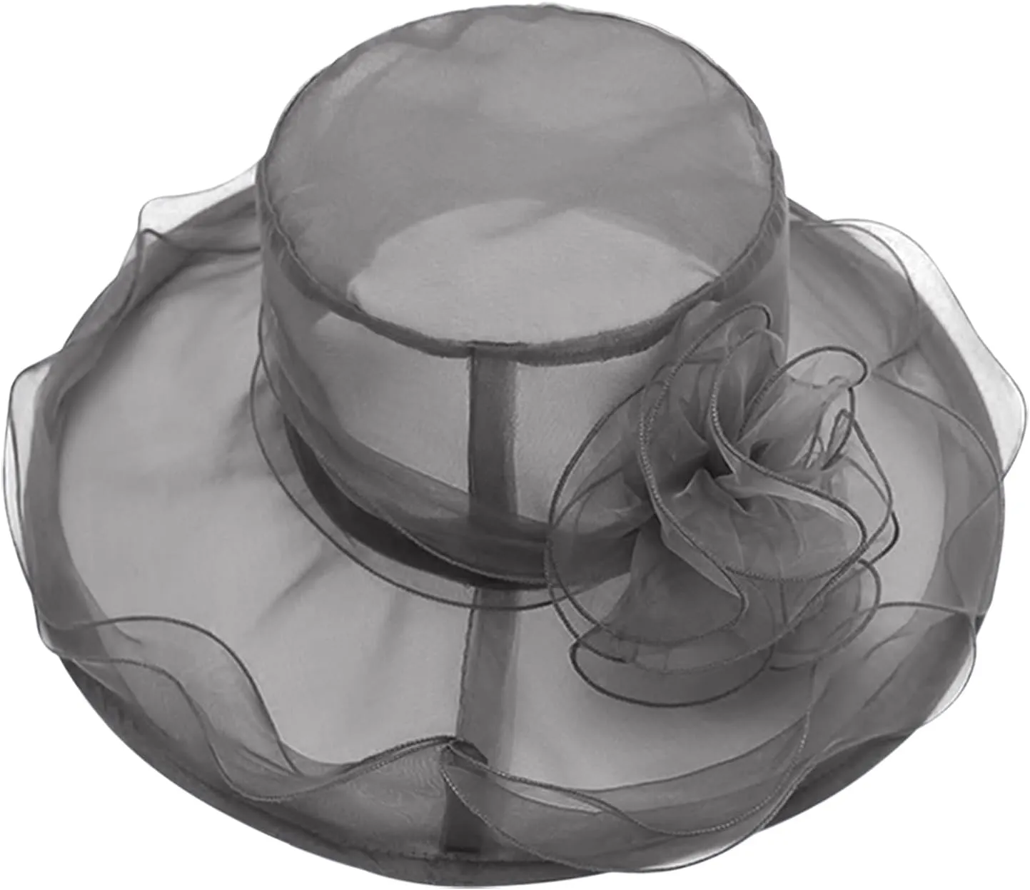 Women Organza Hat Church Cap Cocktail Tea Party Wedding Flower Hat Summer Wide Brim Sun Hat