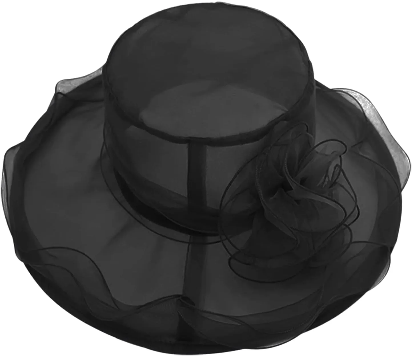 Women Organza Hat Church Cap Cocktail Tea Party Wedding Flower Hat Summer Wide Brim Sun Hat