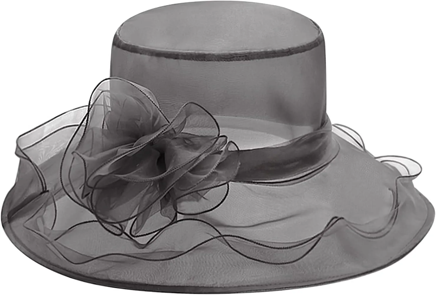 Women Organza Hat Church Cap Cocktail Tea Party Wedding Flower Hat Summer Wide Brim Sun Hat