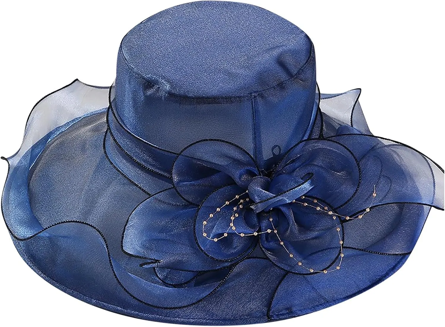 Women Organza Kentucky Sun-Hats - Wide-Brim Flower Church Hats Beach Derby Hat for Tea Party Wedding Bridal Dress