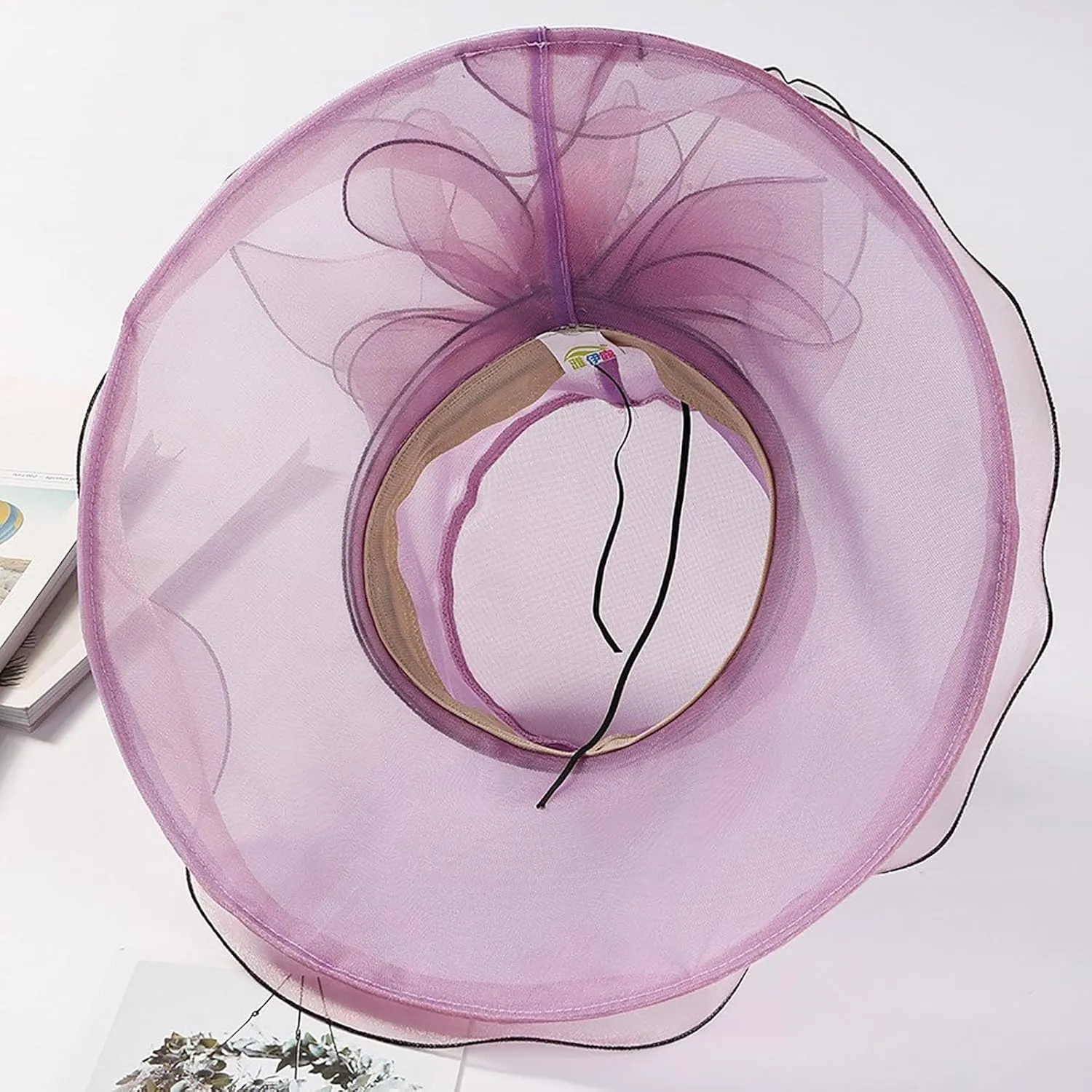 Women Organza Kentucky Sun-Hats - Wide-Brim Flower Church Hats Beach Derby Hat for Tea Party Wedding Bridal Dress