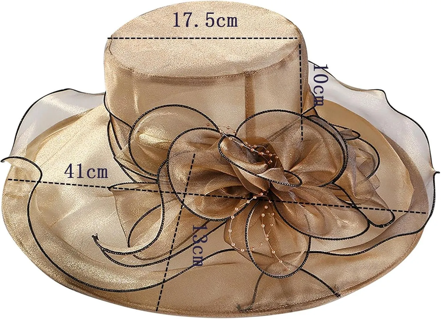 Women Organza Kentucky Sun-Hats - Wide-Brim Flower Church Hats Beach Derby Hat for Tea Party Wedding Bridal Dress