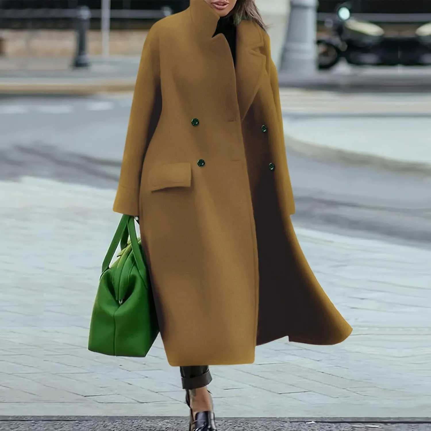 Women Oversized Long Winter Coats Warm Wool Blend Pea Trench Coat Overcoat Womens Fall Fashion 2024