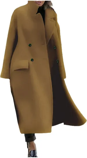 Women Oversized Long Winter Coats Warm Wool Blend Pea Trench Coat Overcoat Womens Fall Fashion 2024