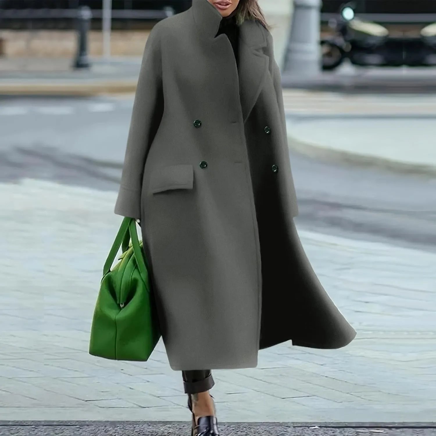 Women Oversized Long Winter Coats Warm Wool Blend Pea Trench Coat Overcoat Womens Fall Fashion 2024