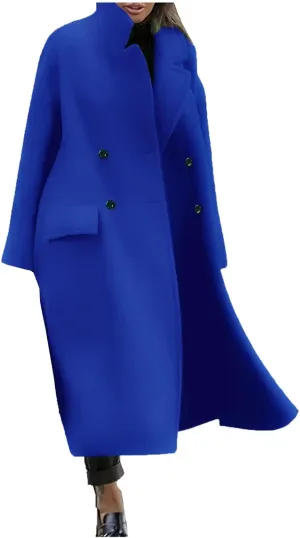 Women Oversized Long Winter Coats Warm Wool Blend Pea Trench Coat Overcoat Womens Fall Fashion 2024