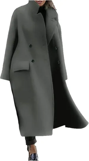 Women Oversized Long Winter Coats Warm Wool Blend Pea Trench Coat Overcoat Womens Fall Fashion 2024
