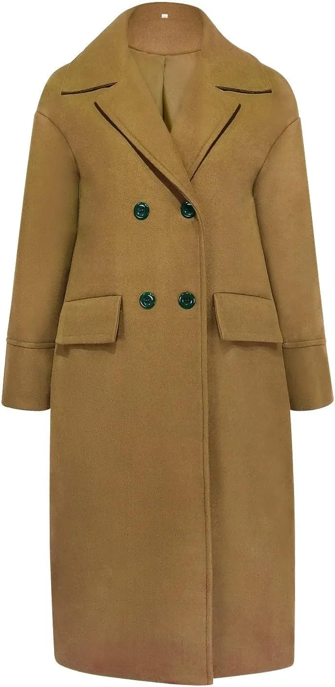 Women Oversized Long Winter Coats Warm Wool Blend Pea Trench Coat Overcoat Womens Fall Fashion 2024