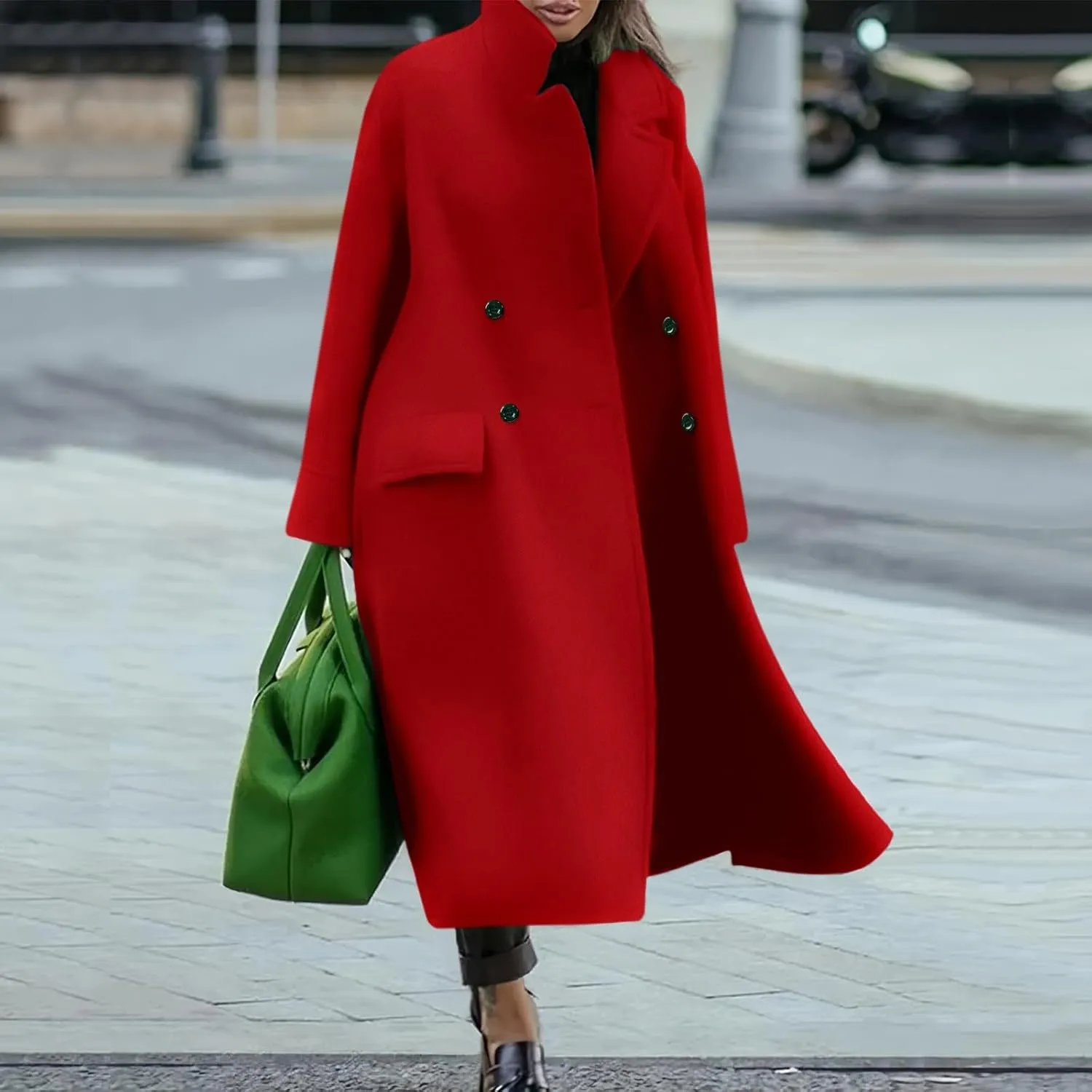 Women Oversized Long Winter Coats Warm Wool Blend Pea Trench Coat Overcoat Womens Fall Fashion 2024