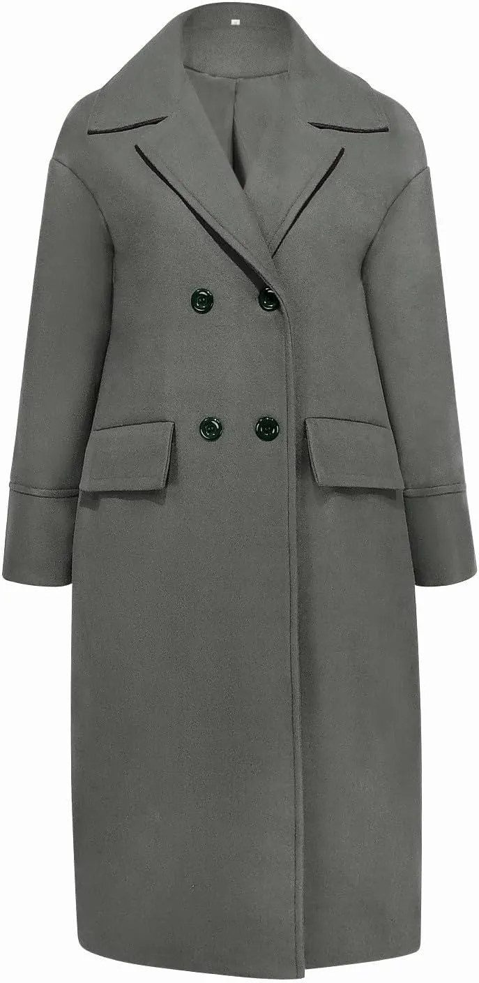 Women Oversized Long Winter Coats Warm Wool Blend Pea Trench Coat Overcoat Womens Fall Fashion 2024