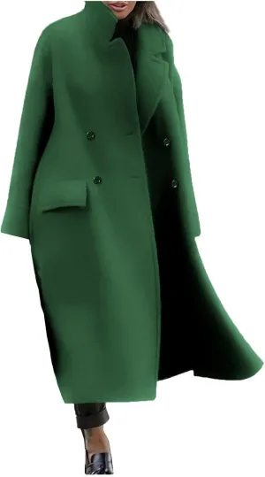 Women Oversized Long Winter Coats Warm Wool Blend Pea Trench Coat Overcoat Womens Fall Fashion 2024