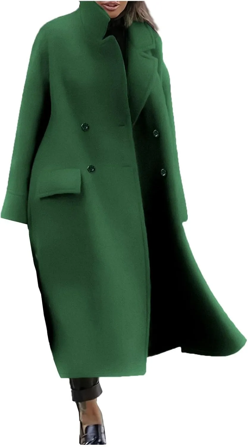 Women Oversized Long Winter Coats Warm Wool Blend Pea Trench Coat Overcoat Womens Fall Fashion 2024