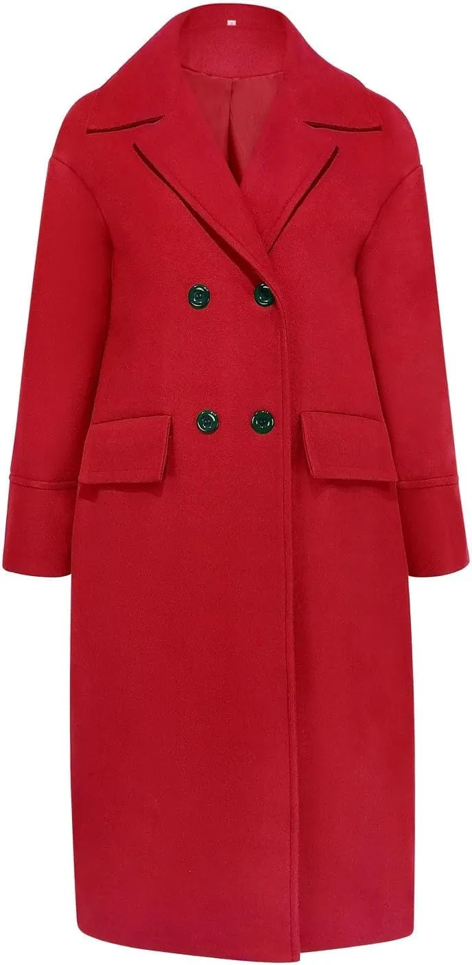 Women Oversized Long Winter Coats Warm Wool Blend Pea Trench Coat Overcoat Womens Fall Fashion 2024