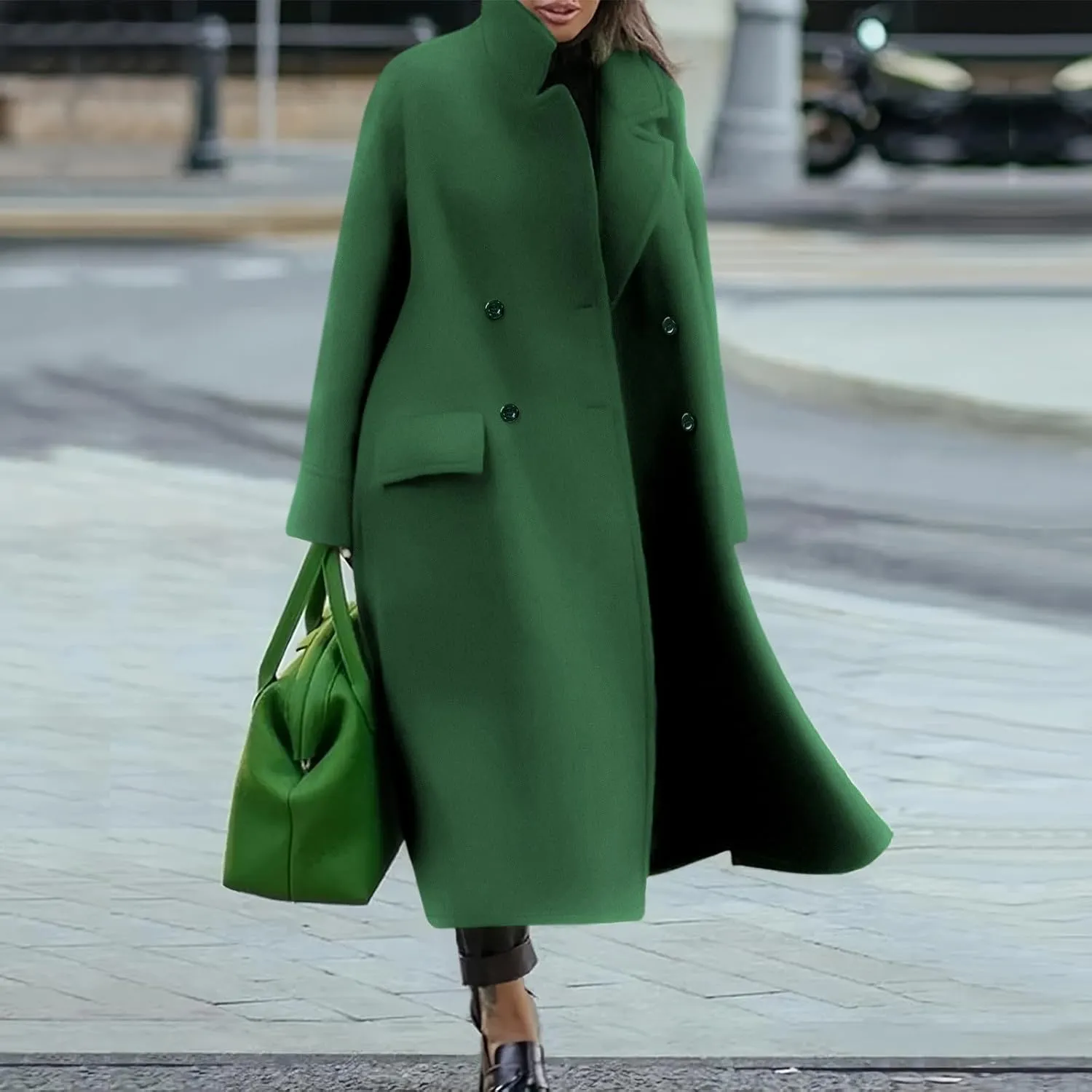 Women Oversized Long Winter Coats Warm Wool Blend Pea Trench Coat Overcoat Womens Fall Fashion 2024