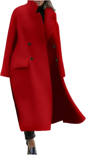 Women Oversized Long Winter Coats Warm Wool Blend Pea Trench Coat Overcoat Womens Fall Fashion 2024