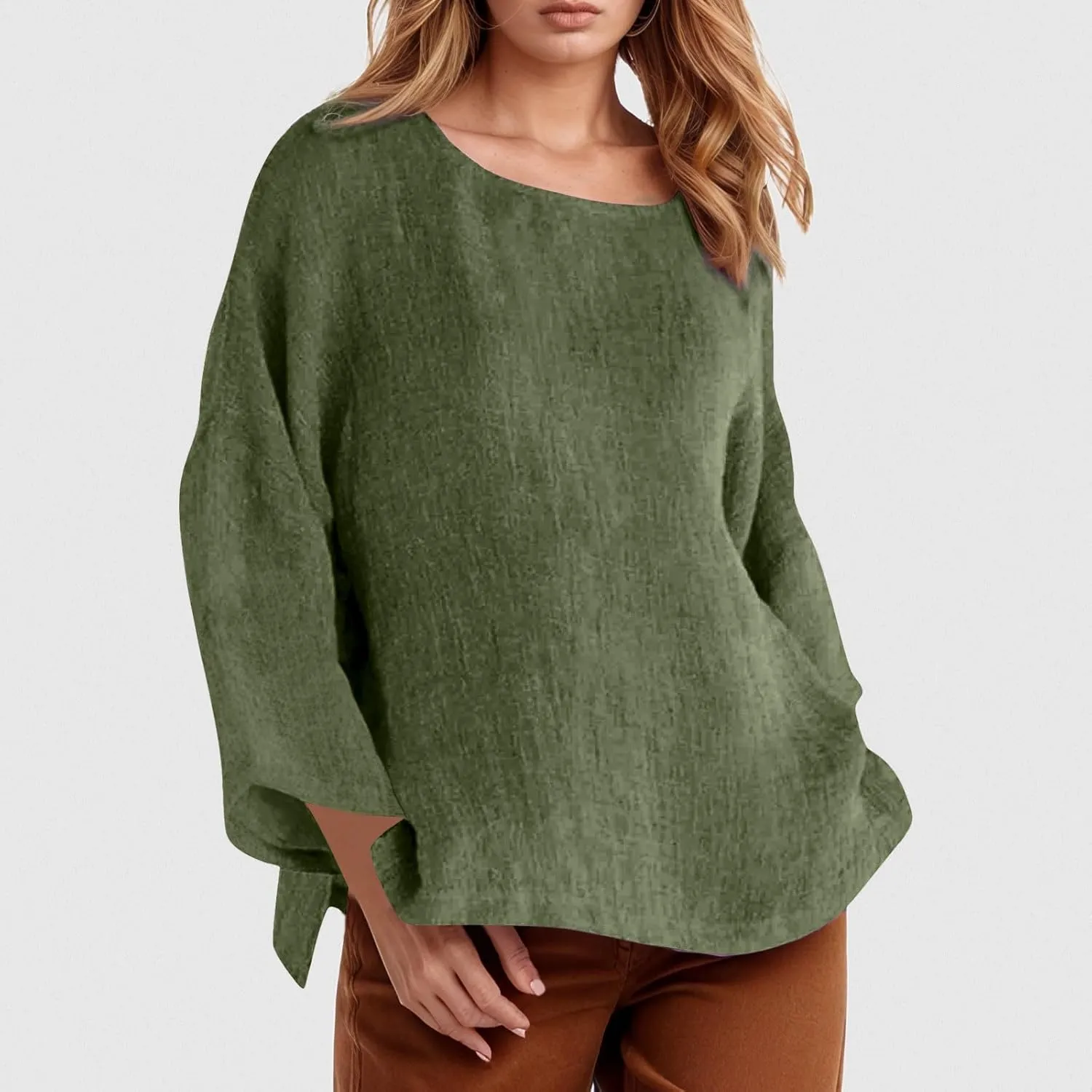 Women Short Sleeve Cotton Linen Shirts Casual Crew Neck Henley T Shirt Bohemian Boho Loose Summer Tee Tops