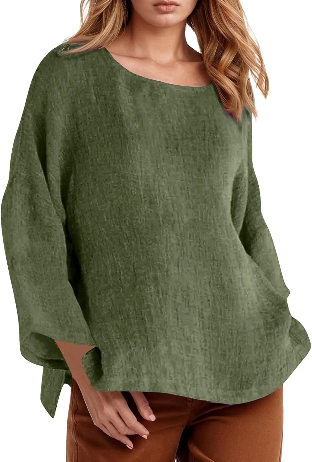 Women Short Sleeve Cotton Linen Shirts Casual Crew Neck Henley T Shirt Bohemian Boho Loose Summer Tee Tops