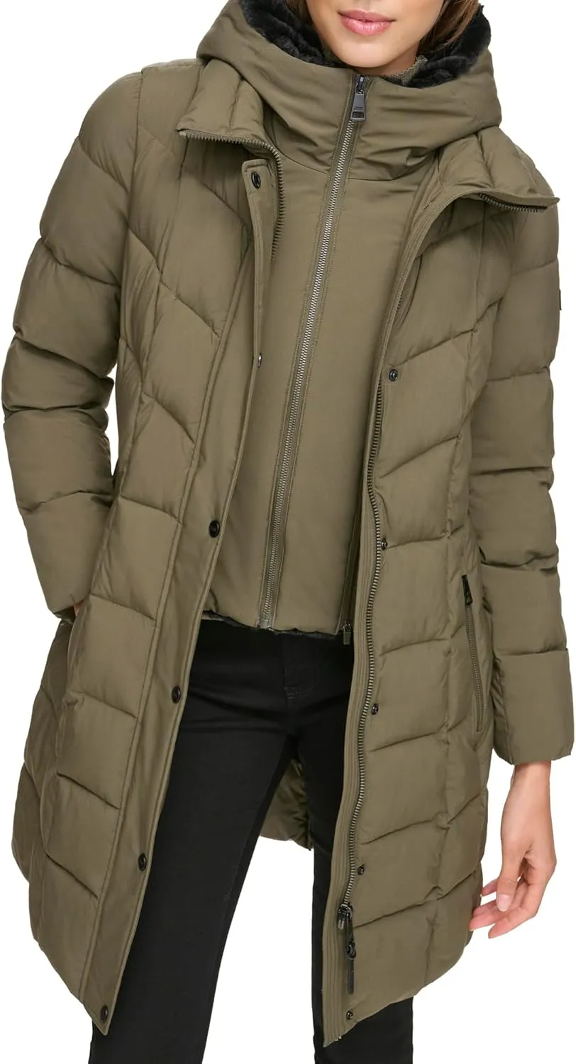 Womens Bib-front Long Puffer
