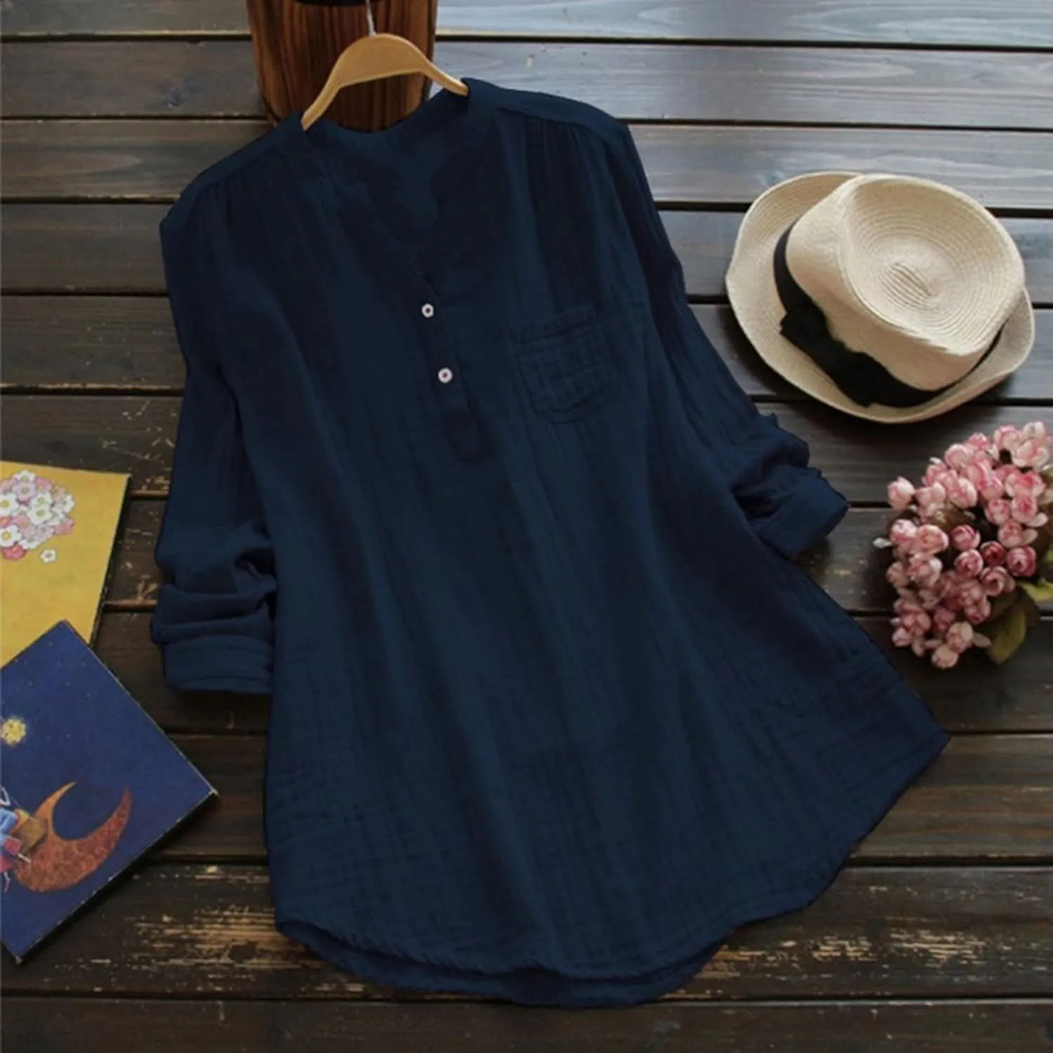 Women's Button Cotton Linen Short Sleeve Tops Summer Cute Casual Oversized Blouse Top V Neck Loose Fit Tshirts