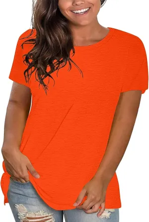 Women'S Casual Solid Color Cotton Tops Round Neck Short Sleeve Tops Shirts Loose Shirts T Shirts Casual Loose Basic Tops
