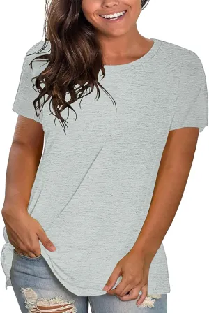 Women'S Casual Solid Color Cotton Tops Round Neck Short Sleeve Tops Shirts Loose Shirts T Shirts Casual Loose Basic Tops