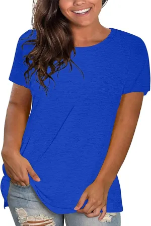 Women'S Casual Solid Color Cotton Tops Round Neck Short Sleeve Tops Shirts Loose Shirts T Shirts Casual Loose Basic Tops