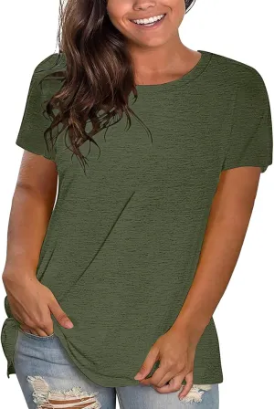 Women'S Casual Solid Color Cotton Tops Round Neck Short Sleeve Tops Shirts Loose Shirts T Shirts Casual Loose Basic Tops
