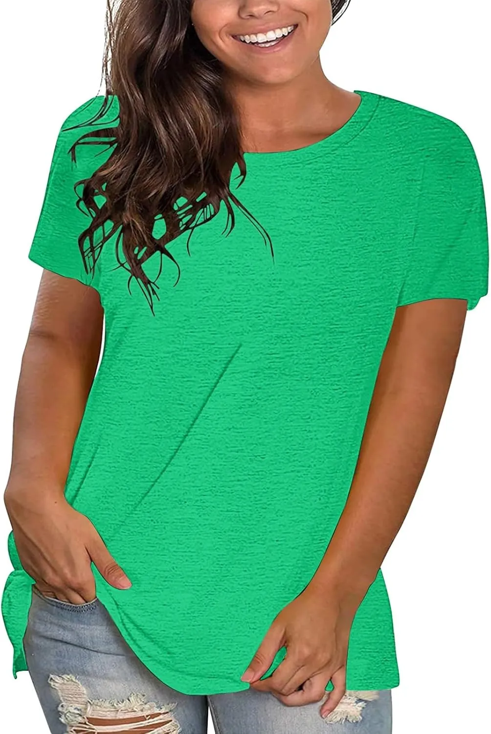 Women'S Casual Solid Color Cotton Tops Round Neck Short Sleeve Tops Shirts Loose Shirts T Shirts Casual Loose Basic Tops
