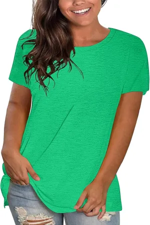 Women'S Casual Solid Color Cotton Tops Round Neck Short Sleeve Tops Shirts Loose Shirts T Shirts Casual Loose Basic Tops