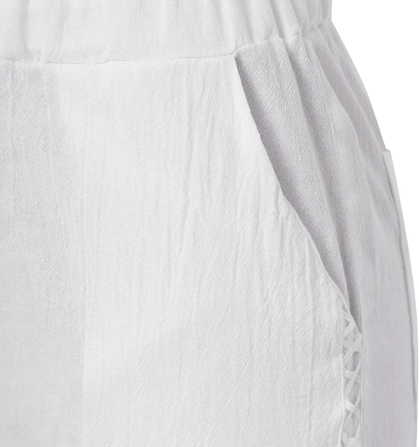 Women's Cotton Linen Pants with Drawstring High Waisted Cut Out Lounge Bottoms Summer Beachwear Lightweight Trousers