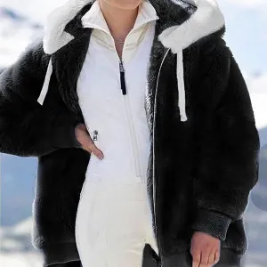 Womens Fleece Jackets Casual Fall Winter Coats Thick Shaggy Fuzzy Zip Up Hoodies Solid Warm Outwear with Pockets