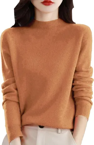 Womens Fleece Pullover Half Turtleneck Solid Color Basic Casual Sweater Tops Fashion Soft Knitted Long Sleeve Sweater