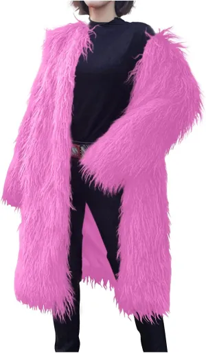 Womens Fluffy Faux Fur Jacket Luxury Shaggy Plush Winter Coats Open Front Long Sleeve Cozy Warm Cardigan Outerwear