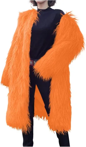 Womens Fluffy Faux Fur Jacket Luxury Shaggy Plush Winter Coats Open Front Long Sleeve Cozy Warm Cardigan Outerwear