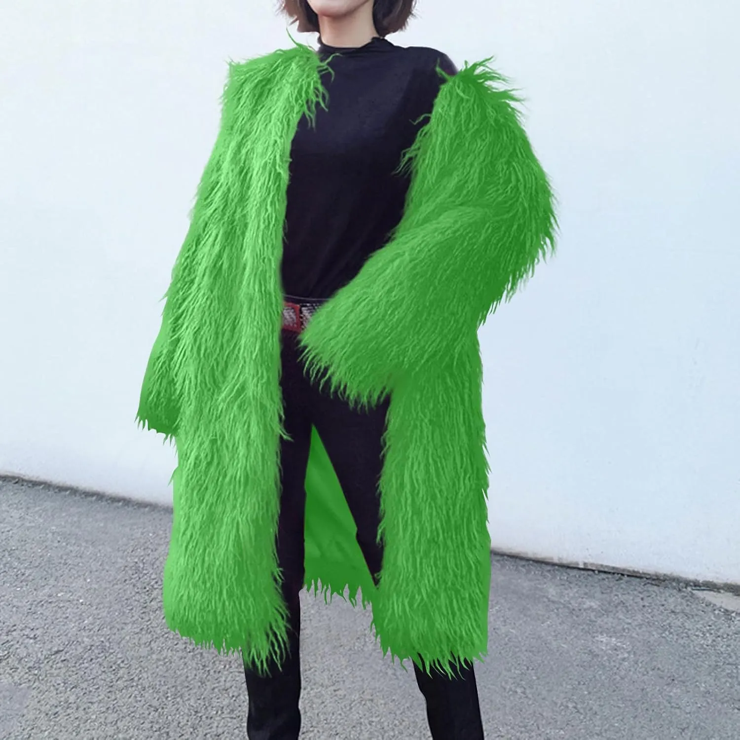 Womens Fluffy Faux Fur Jacket Luxury Shaggy Plush Winter Coats Open Front Long Sleeve Cozy Warm Cardigan Outerwear