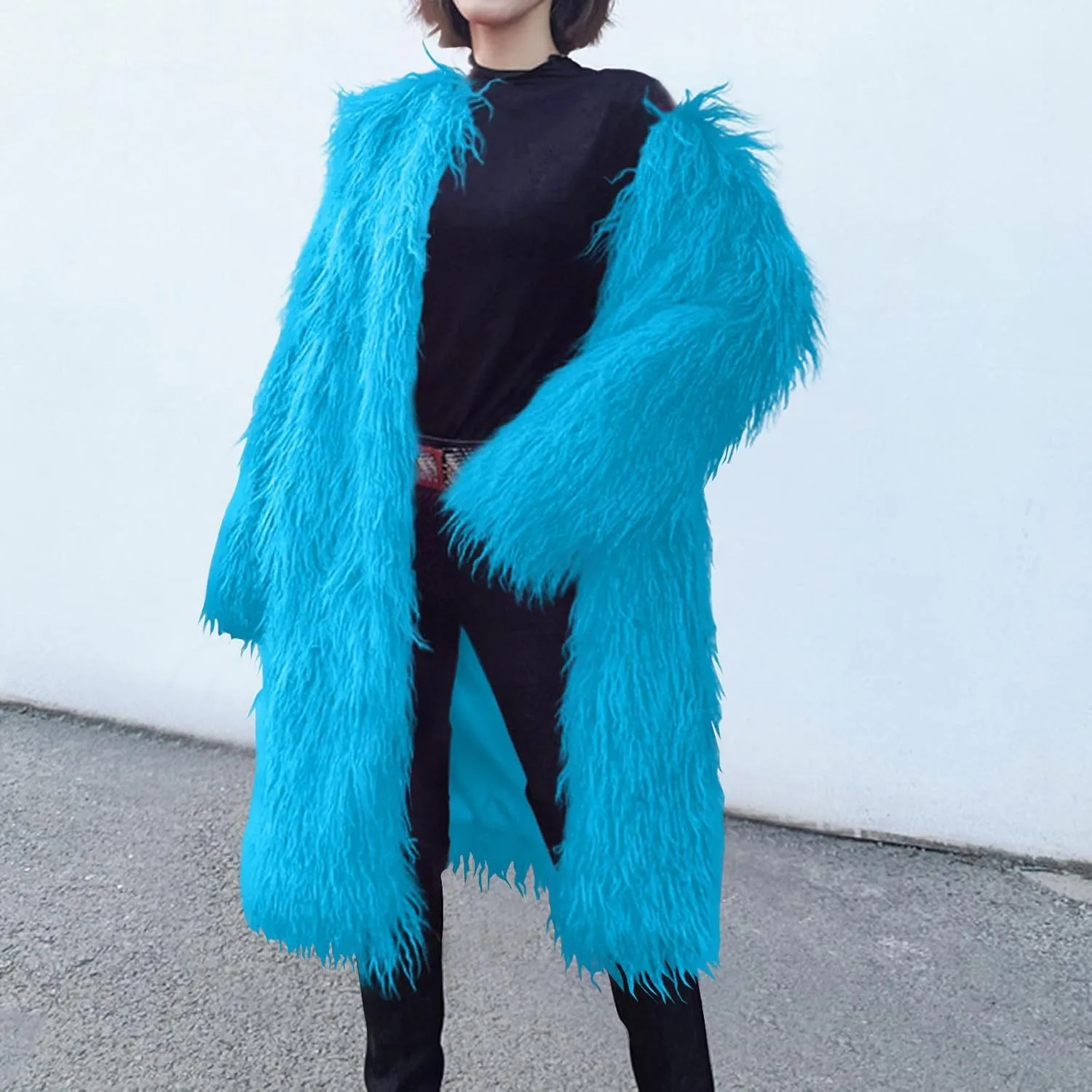 Womens Fluffy Faux Fur Jacket Luxury Shaggy Plush Winter Coats Open Front Long Sleeve Cozy Warm Cardigan Outerwear