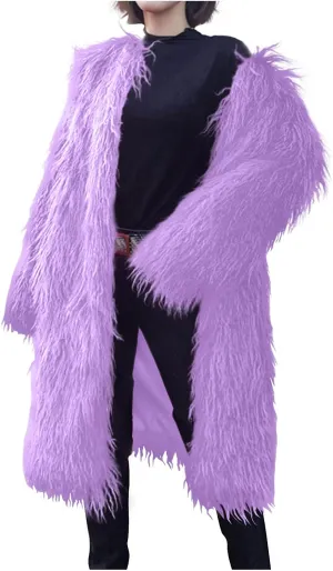 Womens Fluffy Faux Fur Jacket Luxury Shaggy Plush Winter Coats Open Front Long Sleeve Cozy Warm Cardigan Outerwear