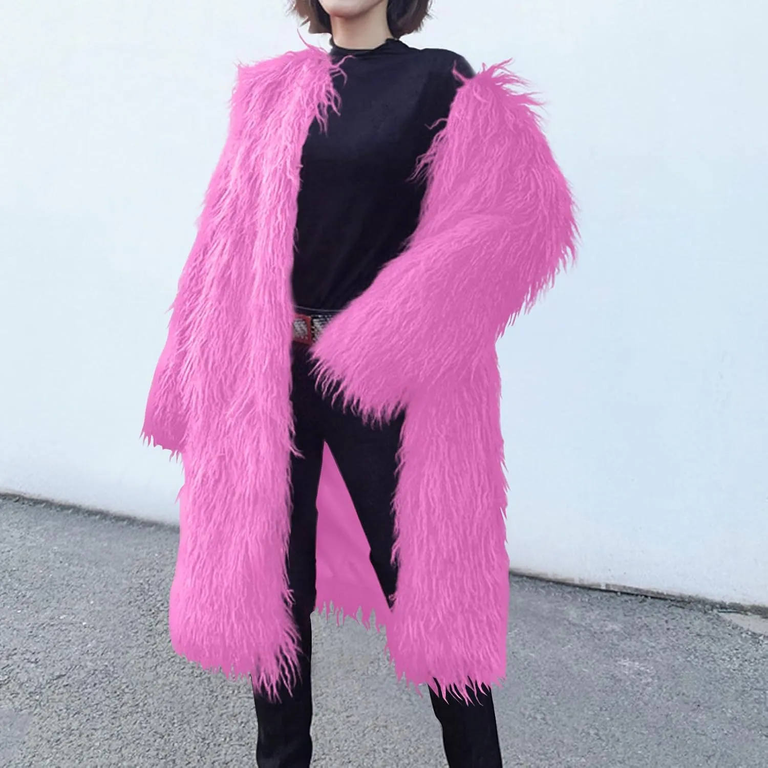 Womens Fluffy Faux Fur Jacket Luxury Shaggy Plush Winter Coats Open Front Long Sleeve Cozy Warm Cardigan Outerwear