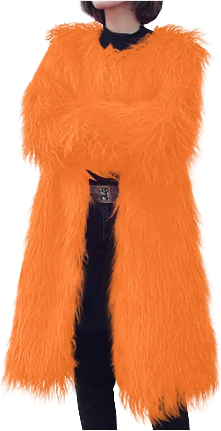 Womens Fluffy Faux Fur Jacket Luxury Shaggy Plush Winter Coats Open Front Long Sleeve Cozy Warm Cardigan Outerwear