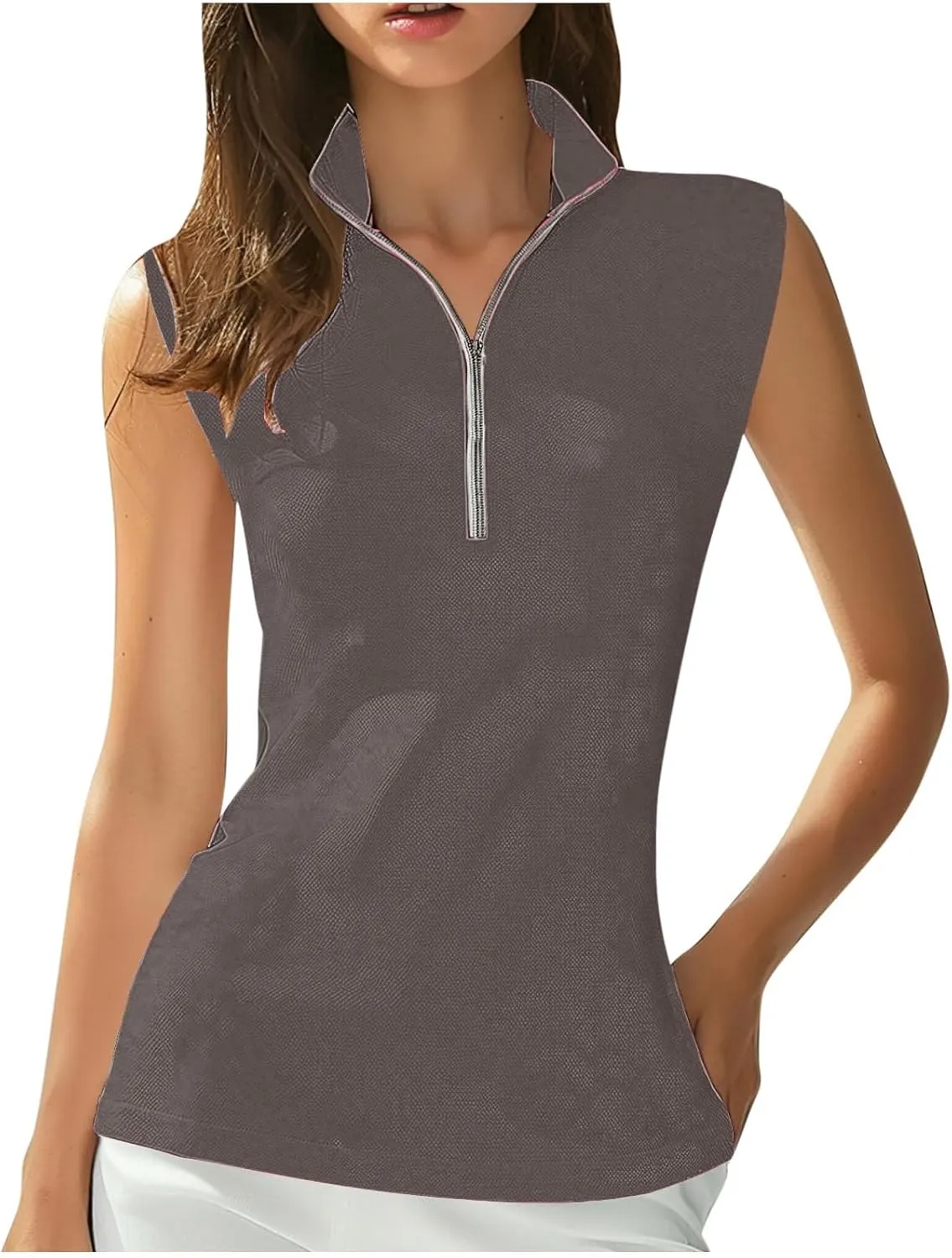 Womens Golf Shirt Tank Tops 1/4 Zip Tennis Tank Tops with Collar Outdoor Lightweight Quick Dry Workout Athletic Tops
