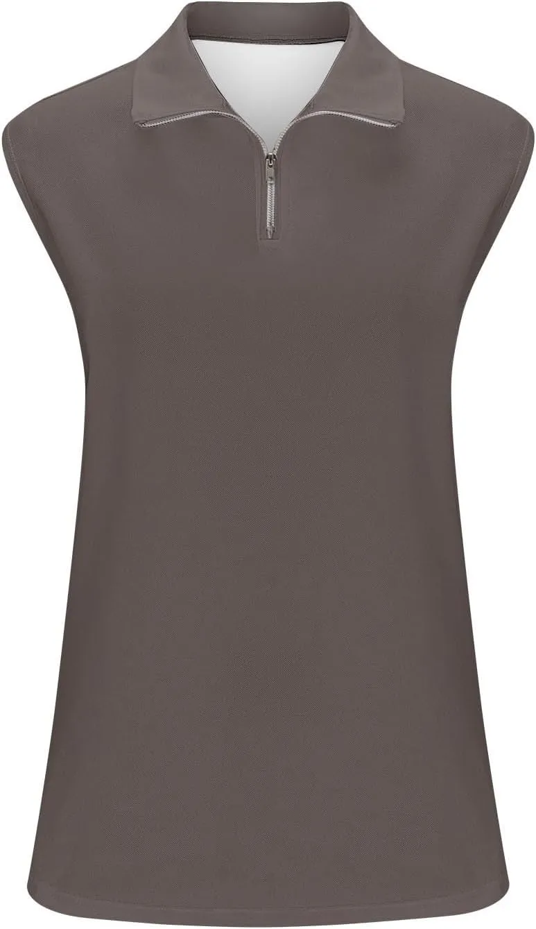 Womens Golf Shirt Tank Tops 1/4 Zip Tennis Tank Tops with Collar Outdoor Lightweight Quick Dry Workout Athletic Tops