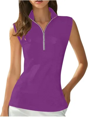 Womens Golf Shirt Tank Tops 1/4 Zip Tennis Tank Tops with Collar Outdoor Lightweight Quick Dry Workout Athletic Tops