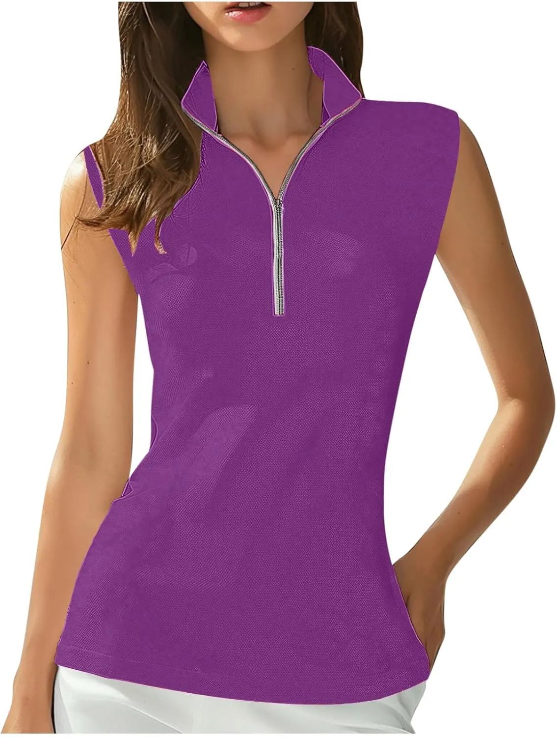 Womens Golf Shirt Tank Tops 1/4 Zip Tennis Tank Tops with Collar Outdoor Lightweight Quick Dry Workout Athletic Tops