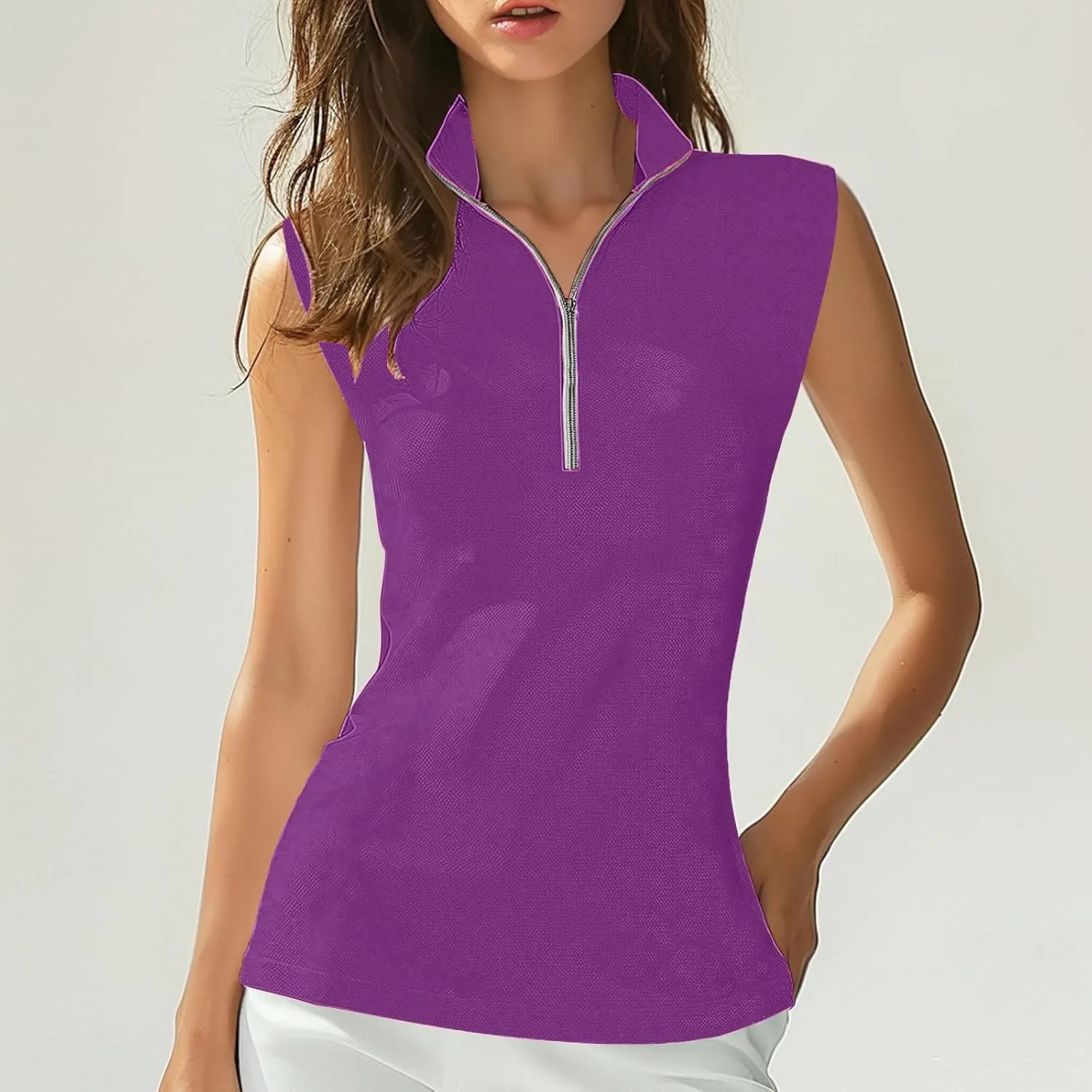 Womens Golf Shirt Tank Tops 1/4 Zip Tennis Tank Tops with Collar Outdoor Lightweight Quick Dry Workout Athletic Tops