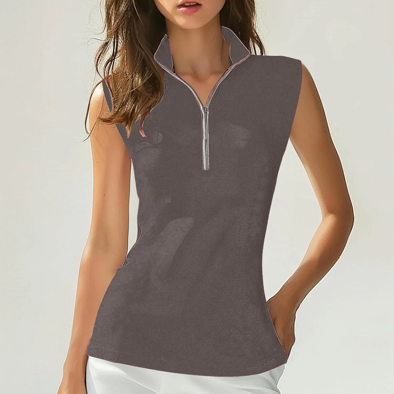 Womens Golf Shirt Tank Tops 1/4 Zip Tennis Tank Tops with Collar Outdoor Lightweight Quick Dry Workout Athletic Tops